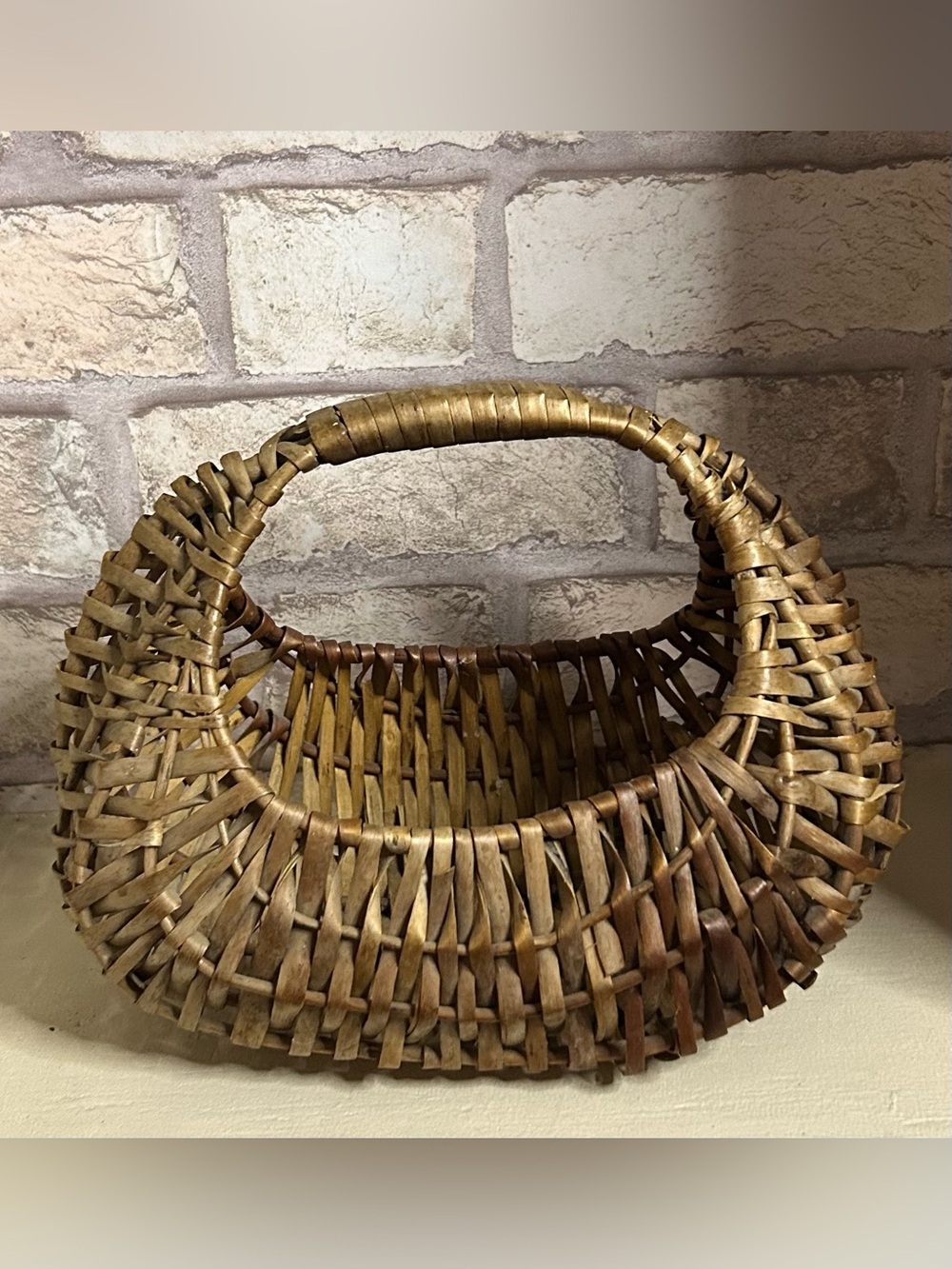 Vintage Handwoven Gondola Style Wrapped Handle Basket